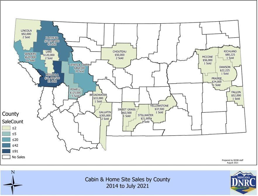 Cabin sales by county map
